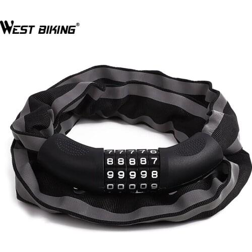 WEST BIKING 5 Password Digital Bicycle Lock Motorcycle Alloy Steel Lock With Reflective Security Warning Candado Moto Bike Lock