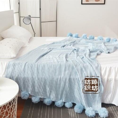 Knitted Blanket Nordic Style Pompom Sofa Throw Blankets Cotton Baby Bedding Crib Stroller Blankets Home Decorative 100*105cm