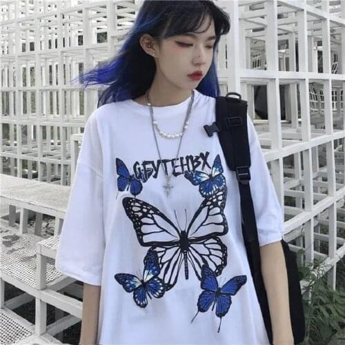 Y2k tops aesthetic vintage femme t-shirts korean style oversized t shirt Woman cotton tshirts harajuku butterfly kpop ropa mujer