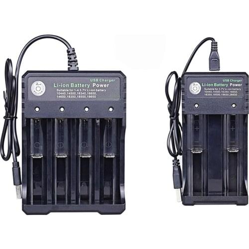 18650 Battery Charger AC 110V 220V Dual USB Black 4 Slots For 18650 Charging 3.7V Rechargeable Lithium Battery