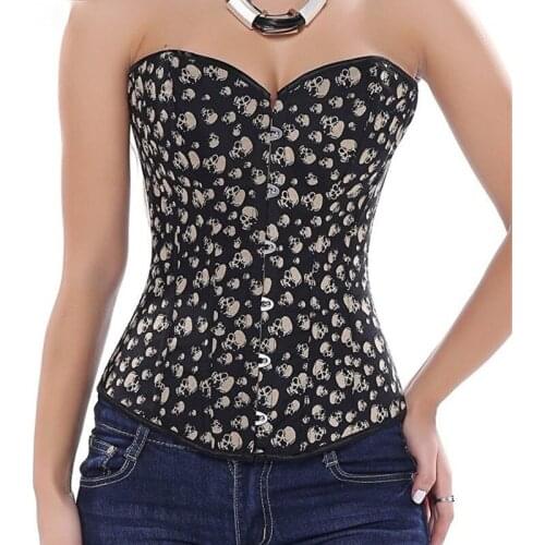 Women Halloween Black Corsets Top Skull Overbust Pattern Corsets and Bustiers Lingerie Style Shaper Costumes Cosplay