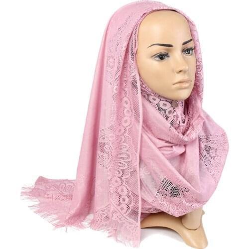 Women lace floral shawls muslim hijab tassels polyester scarves wraps headband autumn wraps long lady pashmina 180*75cm