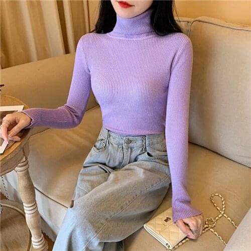 Women Pullover Autumn Winter Roller-on collar Long sleeve Temporary tricked Jumper Fashion Slim elasticity Pullover Pullover Wom