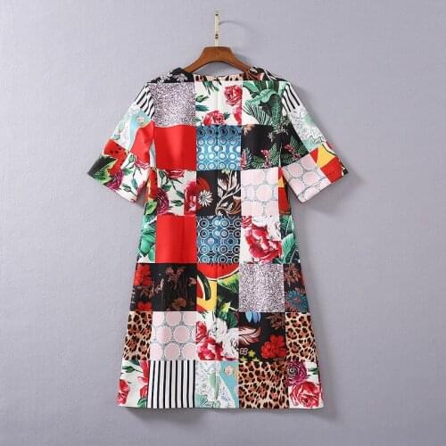 Mini Runway Fashion Women Summer New Arrival Flower Leopard Plaid Print Casual Elegant A-Line Dress