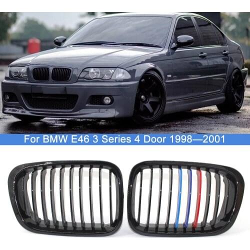 1 Pair Car Front Bumper Hood Kidney Grilles Gloss Black M Style Racing Grills Replacement For BMW 3 Series E46 4 Door 1998-2001