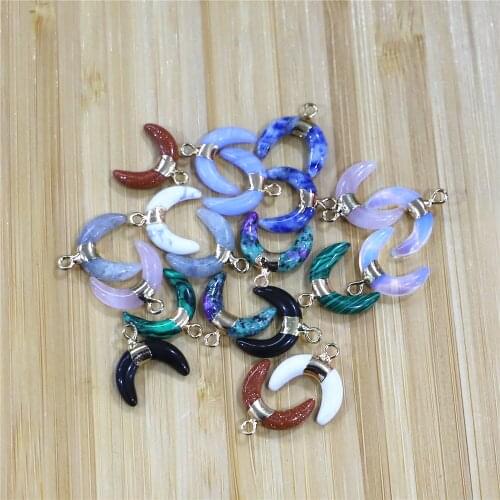 10pcs Unique Horn Shape Pendant Natural Stone Lapis Lazuli Aventurine Pink Rose Quartzs Pendants for Necklace Bracelet Handmade