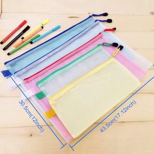 12 PCS Zipper Plastic Mesh Stationery Bag, Random Color Delivery