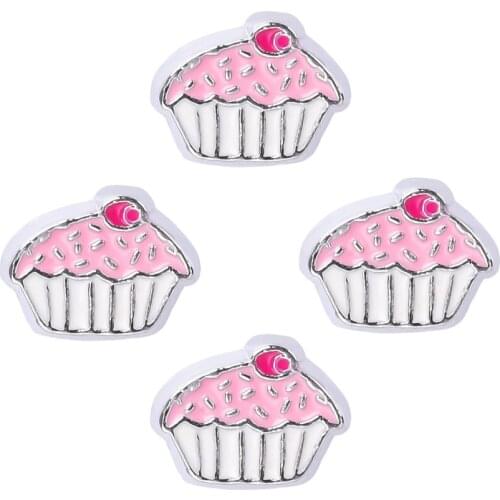 F106 Enamel Pink Sweet Cake Floating Locket Charms For Living Glass Memory Locket 7*8mm
