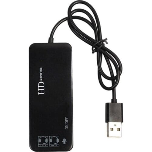 3 Port Usb 2.0 Hub External 7.1Ch Sound Card Headset Microphone Adapter For Pc Black