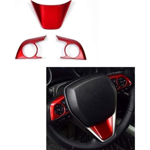 3PCS Car Steering Wheel Cover Trim Decoration Frame Sticker for Toyota Camry XV70 2017-2019 Red