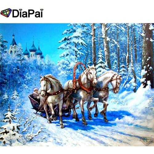DIAPAI 100% Full Square/Round Drill 5D DIY Diamond Painting "Carriage snow" Diamond Embroidery Cross Stitch 3D Decor A20390