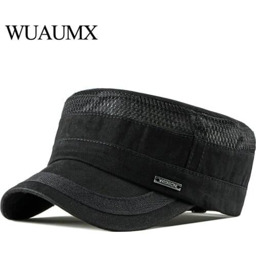 Wuaumx Casual Military Hats Spring Summer Flat Top Baseball Caps Men Women Outdoor Army Cap Mesh Breathable Casquette Militaire
