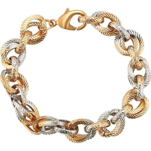 XP Jewelry -- ( 20 cm x 13 mm ) Width Round Circle Bracelet For Women Men Mix Gold Color 18 k Fashion Jewelry Nickel Free