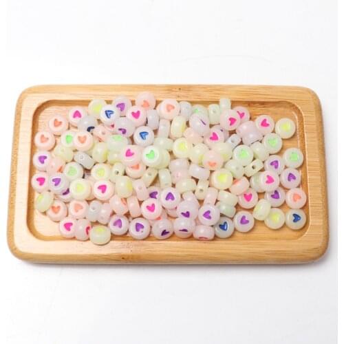 100pcs7mm Fluorescent green acrylic Multicolor love pattern beads for jewelry accessories DIY bracelets necklace making