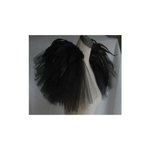 Handmade gathered bridal tulle shoulder epaulette with feather #FSP16001L