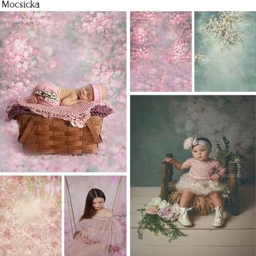 Newborn Kids Birthday Floral Portrait Photocall Background Spring Flowers Pink and Green Photography Backdrop Child Photo Props