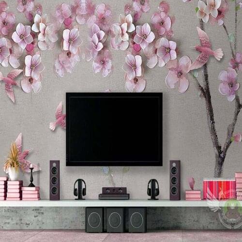 Peach Blossom flower Mural Photo Wallpapers for Living Room Textured Wall Papers Walls Art Decor papel de parede 3d Painting