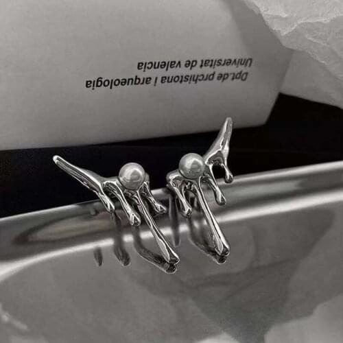 HANGZHI 2021 New European and American niche design lava drop shape earrings male and female hip-hop pearl earrings