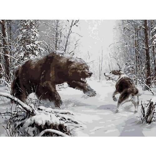 Oil Painting By Numbers Kits Glass Wolf Animal Paint By Number Diy Framed Picture Wall HandPainted Artcraft Home Decor