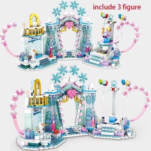 Disney Frozen Snow World Series The Elsa Magical Amusement park Ice Castle Stacking Girls Building Blocks Bricks Toys