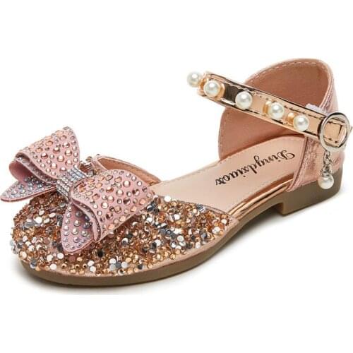 Summer Girls Shoes Bead Mary Janes Flats Fling Princess Glitter Shoes Baby Dance Shoes Kids Sandals Children Wedding Shoes cute