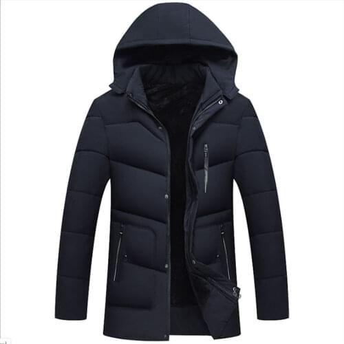Mid-length Pike mens winter plus velvet hooded jacket 2019 fashion mens winter snow coat thick warm down jacket 36% discount