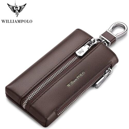 WilliamPolo Genuine leather Key Wallet mens key chain coin purse High capacity universal Cowhide high quality key storage