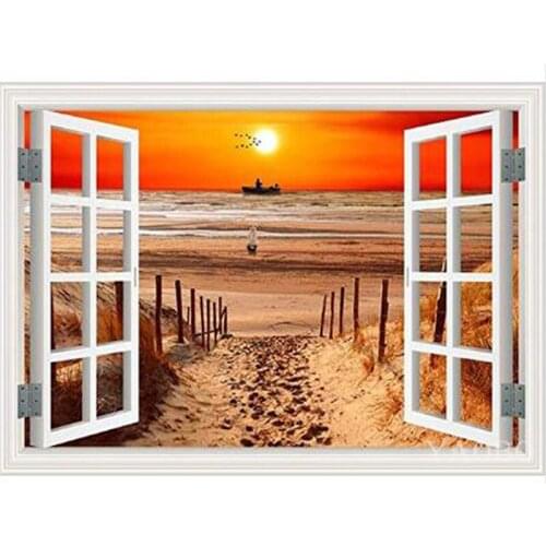 Dispaint 5D Diamond Embroidery Needlework Kit "Sunset beach window"Diy Diamond Painting Cross Stitch Home Decoration Gift A25850
