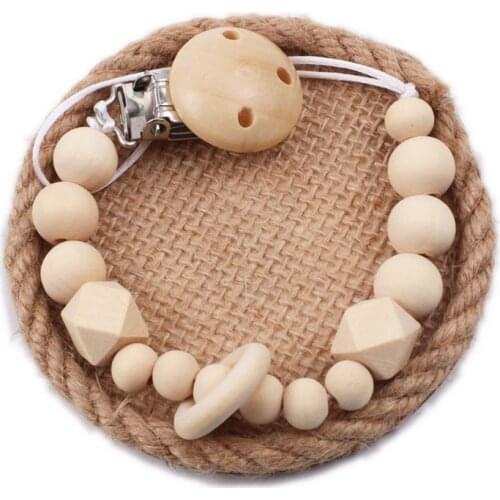 Natural Wood Beads Pacifier Clip Anti-drop Chains Safe Soother Clips Baby Pacifier Holder Teething Chain Baby Teether Clips