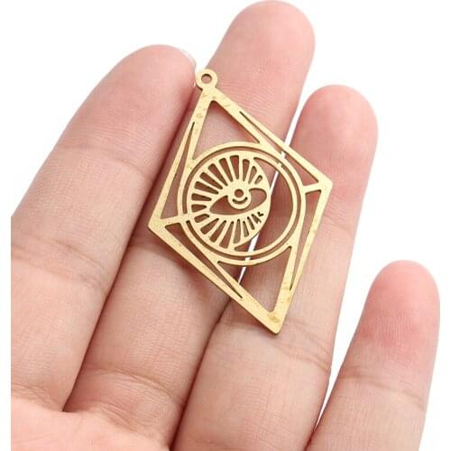 5pcs Raw Brass Charms Eye Of Wisdom Pendant Open Jewelry Fashion Women Earring Amulet Necklace Jewelry Making