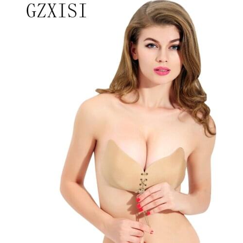 New Sexy Push up Seamless Bra Adhesive Silicone Backless Wedding Bralette Strapless Invisible Women Underwear Bra Black Beige