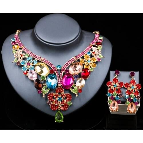 Lan palace Glass african beads bridal jewelry set gold color necklace and earrings jewelry sets for wedding free shipping