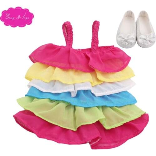 18 inch Girls doll dress Lovely princess lace gown with shoes American newborn skirt Baby toys fit 43 cm baby dolls c359