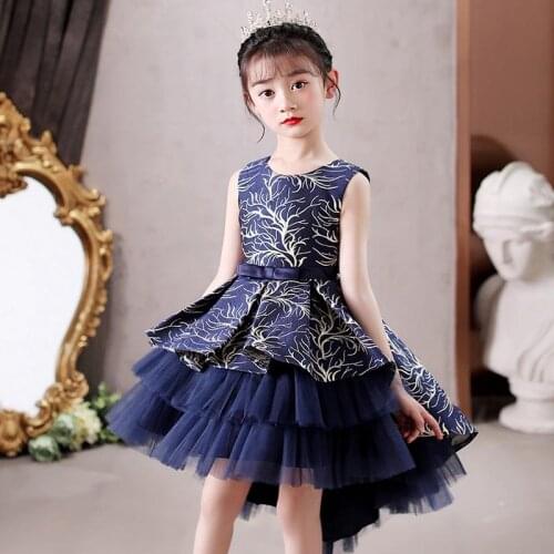 Baby Girl Dress Retro Flower Embroidery Jacquard Kids Wedding Birthday Party Princess Dress School Girl Performance Ballet Dress