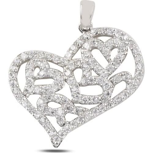 Silver 925 Sterling Heart Zircon Stone Pendant