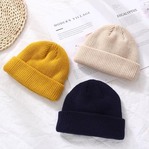 All-match Casual Knitted Beanie Autumn Winter Solid Color Womens Retro Knitted Hat Unisex Dome Hat Short Hip Hop Pullover Men