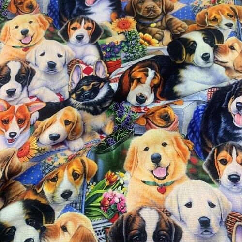 Lovely 110cm Width 100% Cotton Fabric Sewing Children Clothing Dress Dogs Fabric Colourful Dogs Printed Fabric Printed DIY