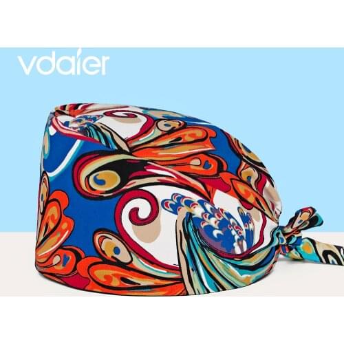 Scrubs caps Adjustable cotton tooth Flower printing hats High Quality adjustable sweat-absorbent Elastic multicolor scrubs hats