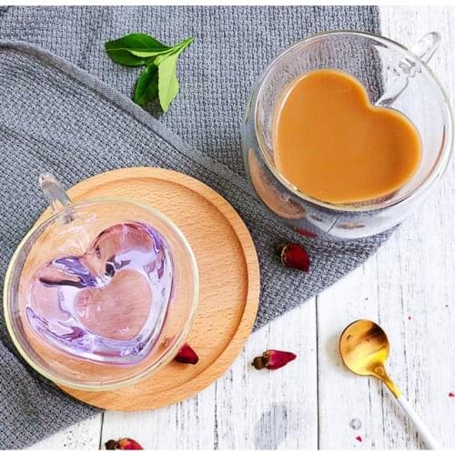 Heart Love Shaped Double Wall Glasses Mug Resistant Kungfu Tea Mugs Milk Lemon Juice Cup Drinkware Lover Coffee Cups Mug Gifts