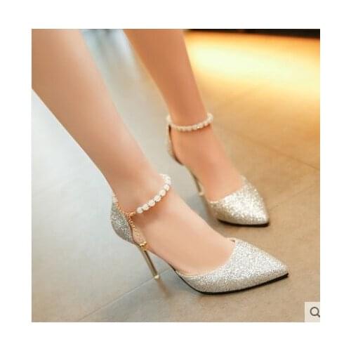 2019New Women Pumps Extrem Sexy High Heels Women Shoes Thin Heels Female Shoes Wedding Shoes Gold Sliver White Ladies Shoes