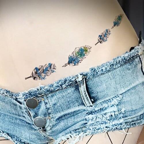 VANKIRS Blue Flash Feather Flash Tattoo Sticker Women Body Waist Arm Temporary Tattoo Girl Tribal Leaf Waterproof Tatoo Cosmetic
