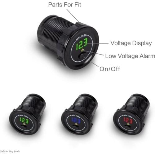 Waterproof Motorcycle Boat Car DC 12V 24V 30V LED Voltmeter Display Voltage Meter with ON OFF Switch Low Voltage Alarm