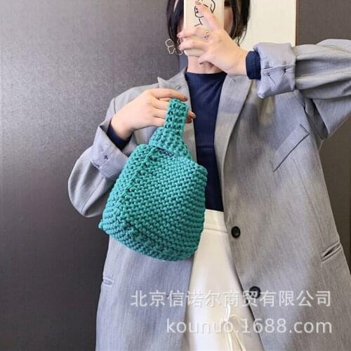Handmade Knitting Wrist Bags for Women Handbag Small Rope Woven Tote Square Clutch Purse High Quality Crochet Shopper Bags 2021