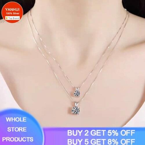 YANHUI Simply Small Round 2 Carat Cubic Zirconia 925 Sterling Silver Pendant Necklace Hot Jewelery for Women and Girls Gift