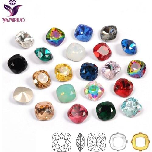 YANRUO 4470 Cushion Cut Colors Fancy Rhinestones Sewn Crystals for Needlework Wedding Dress Applications Diamond Stones