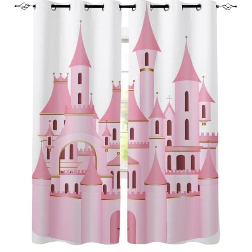 Pink Cartoon Castle White Blackout Curtains For Bedroom Blinds Drapes Window Curtains For Living Room High Shading