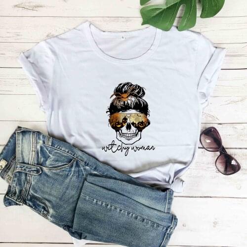 Witchy Woman The Original One Halloween Fall Skull Bun Spider t shirt graphic pumpkin funny fashion tees grunge tumblr gift tops