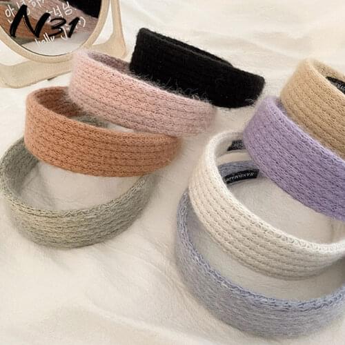 Women Vintage Rainbow Color Bow Hoop Knitted Wool Headbands Autumn and Winter Warm Headwear Solid Color Wide Hair Accessories