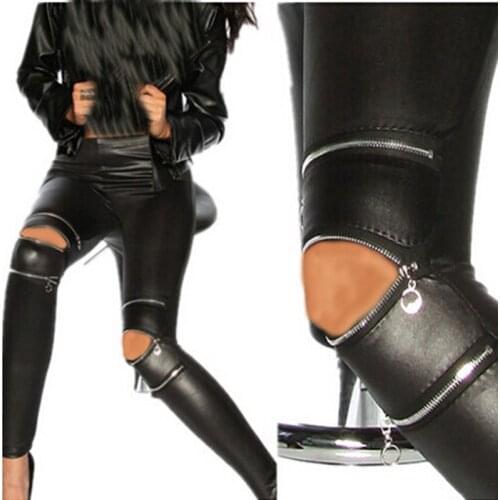 Yuqung Legins Women Zipper Spandex FAUX Leather Leggings Jeggings Gym Workout Leggins Punk Sport Fitness Pants Plus Size Black