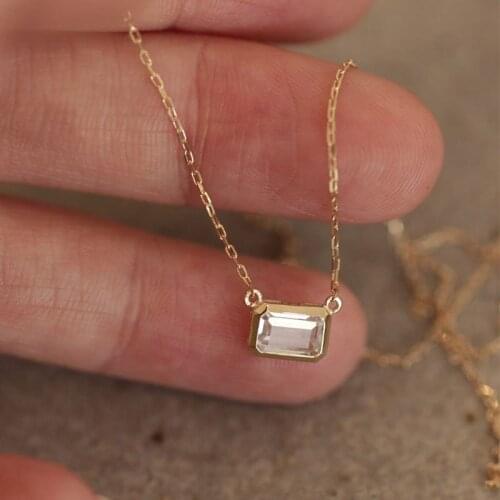 Morivovog 925 Sterling Silver Shine Rectangle Zircon Pendant Necklace for Women Elegant French Luxury Necklace Simple Jewelry